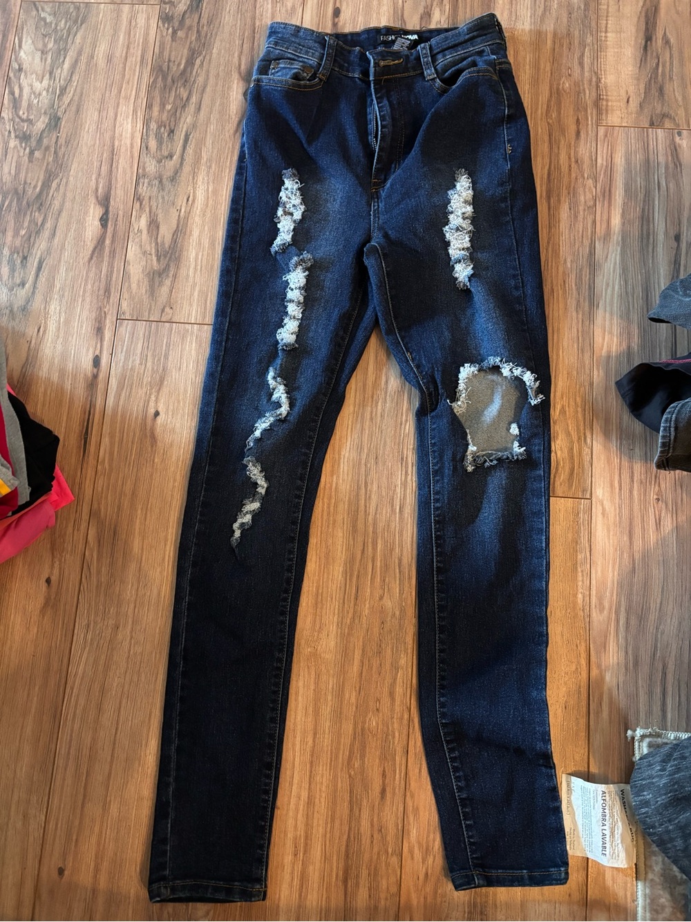 Fashion Nova Dark Blue Distressed Skinny Jeans